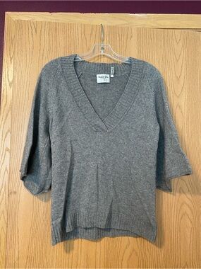 Michael Stars Heather Gray Deep V-Neck Knit Sweater